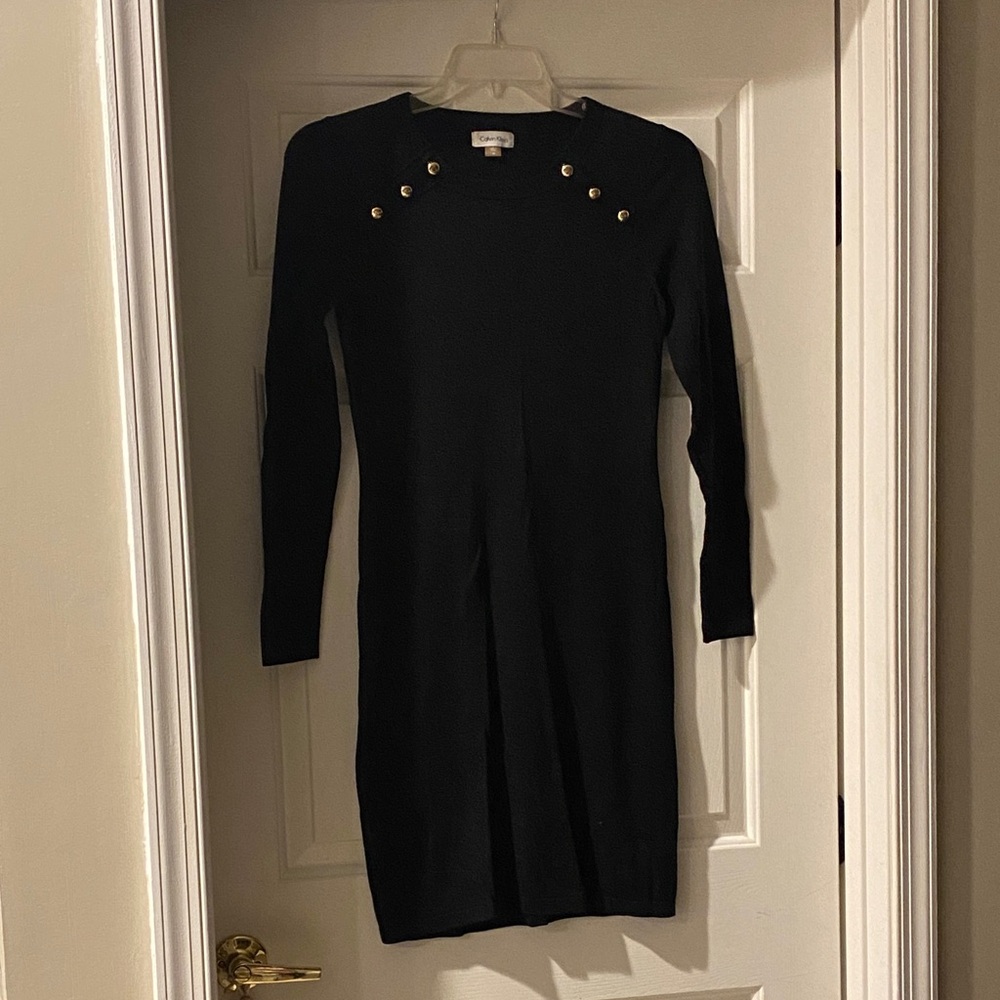 Calvin Klein Black Dress with Gold Buttons - size medium
